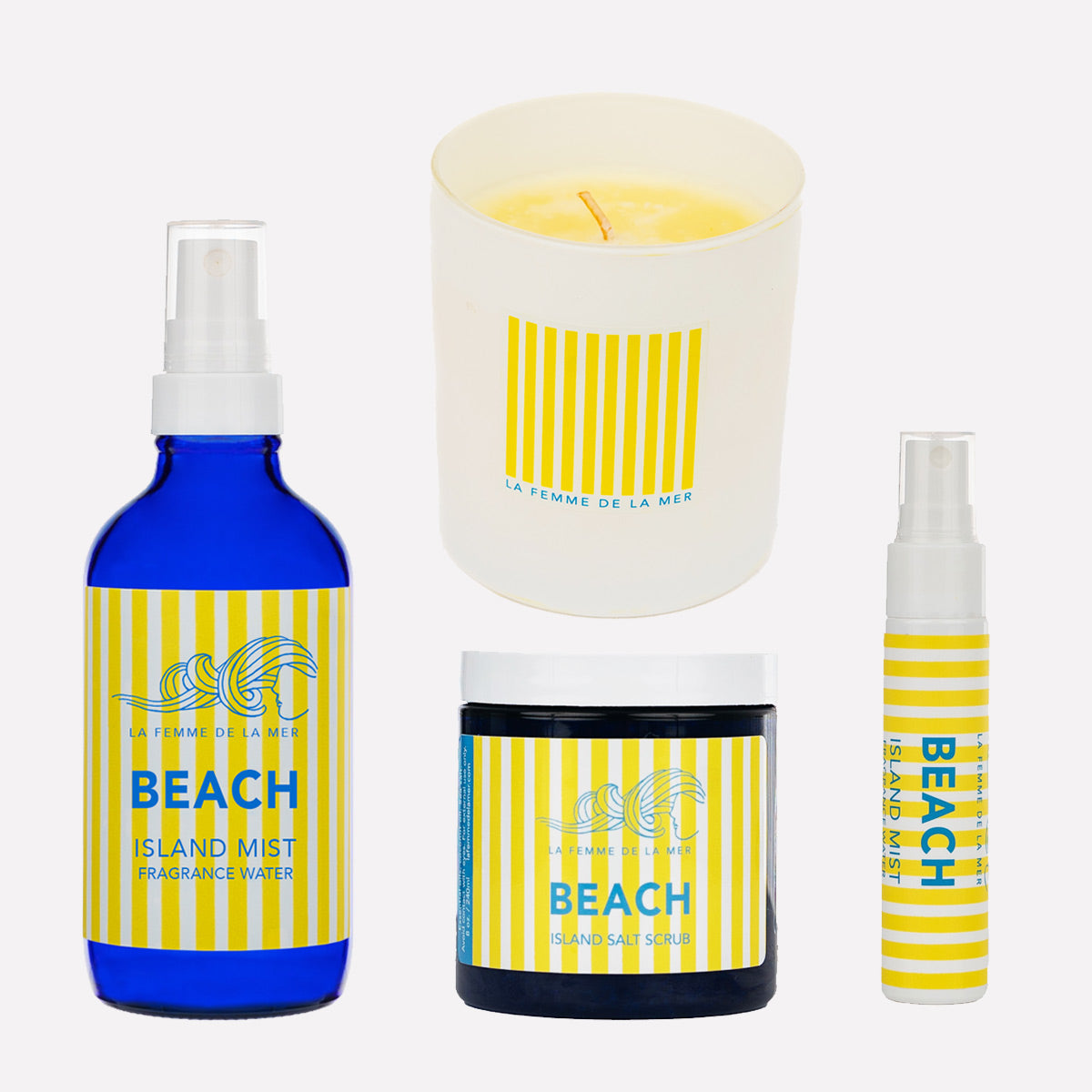 BEACH BUNDLE Body & Home Mist, Salt Scrub, Organic Soy Candle.
