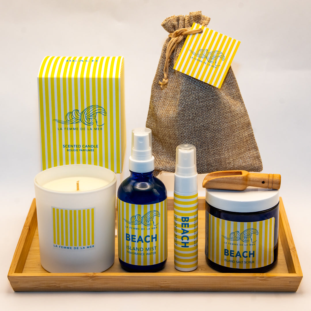 BEACH BUNDLE    Body & Home Mist, Salt Scrub, Organic Soy Candle.