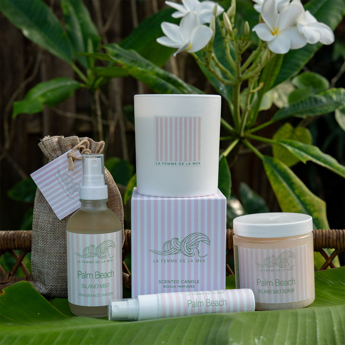 PALM BEACH BUNDLE  Body & Home Mist, Salt Scrub, Organic Soy Candle.
