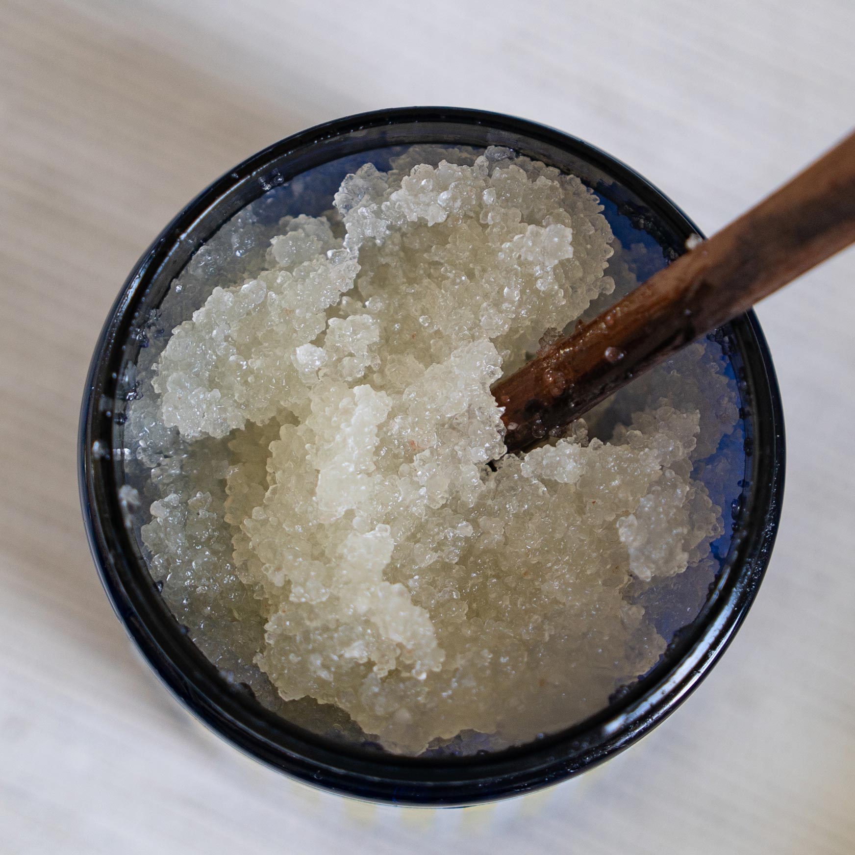 beach scent salt scrub opened container from above