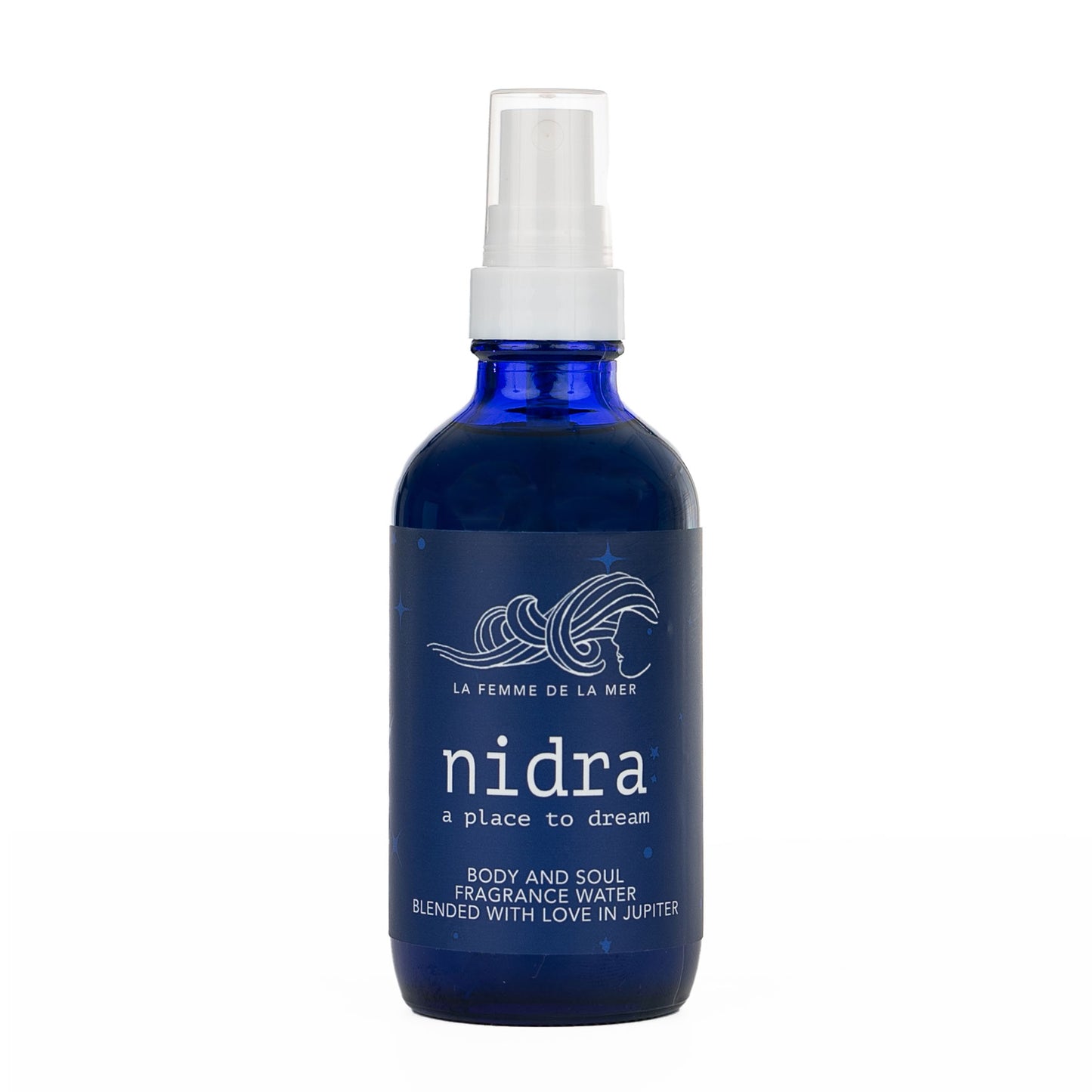 nidra scent bottle mist 4 oz front dark blue and white label