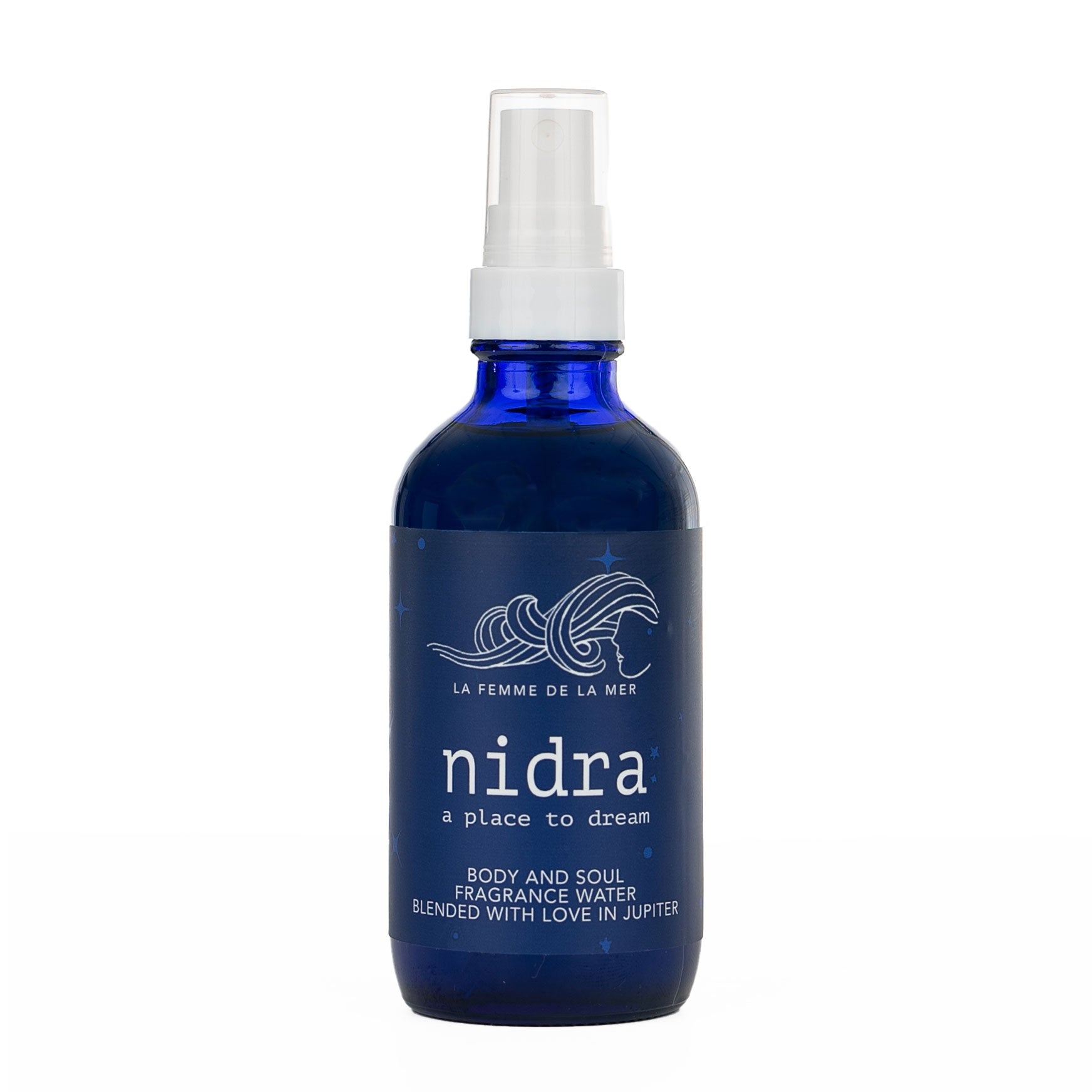 nidra scent bottle mist 4 oz front dark blue and white label