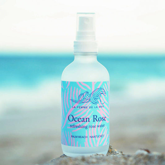 ocean rose scent bottle rose water mist 4 oz front turquoise and pink label